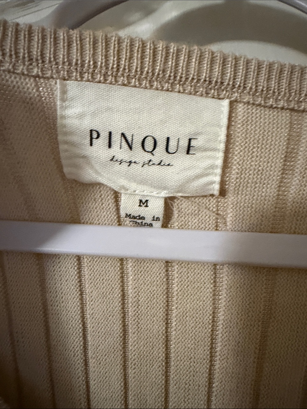 Pinque Ribbed V-Neck Sweater in Cream - Picture 2 of 4